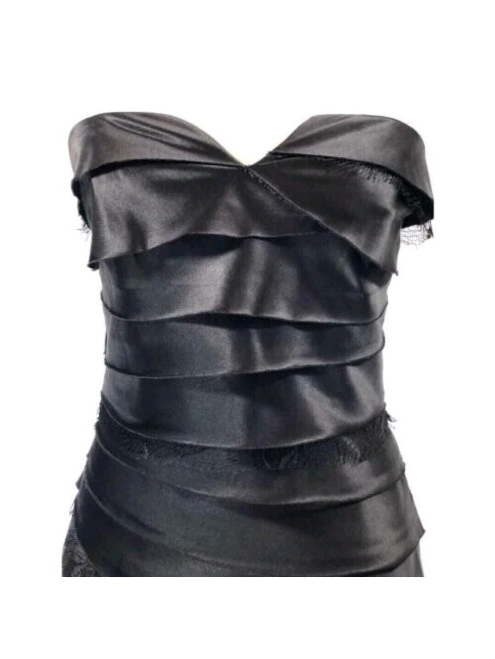 BCBGENERATION Party Dress Black layers Satin and Lace Strapless Sz 4